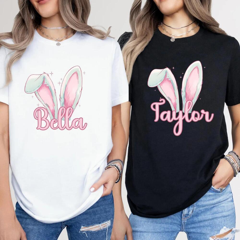 Easter Bunny Ears Name T-Shirt, Personalized Bunny Tee, Cute